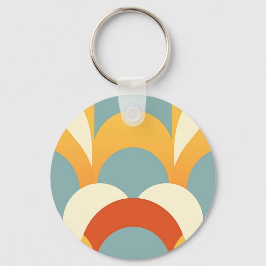 Retro Turkoois Mosterd Schelp Patroon Sleutelhanger (Voorkant)