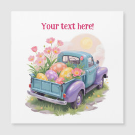 Retro turkooizen & paarse vrachtwagen met Pasen ei