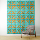 Retro Turquoise and Orange Trellis Tapestry Wandkleed (In situ)