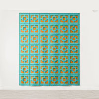 Retro Turquoise and Orange Trellis Tapestry