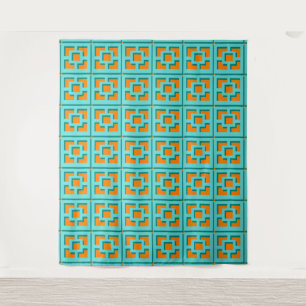 Retro Turquoise and Orange Trellis Tapestry Wandkleed