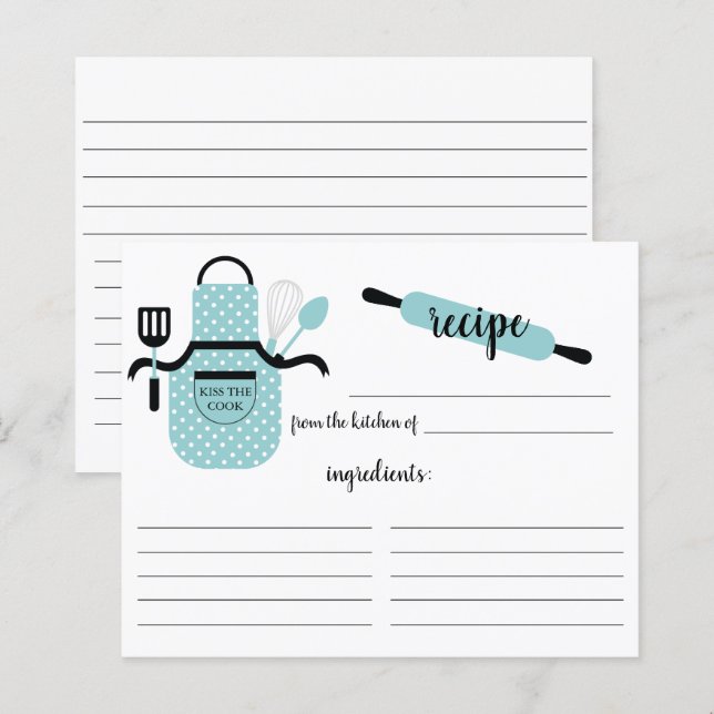Retro Turquoise Apron Kitchen Tools Recipcard (Voorkant / Achterkant)