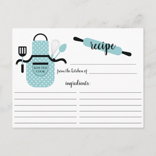Retro Turquoise Apron Kitchen Tools Recipcard Briefkaart (Voorkant)