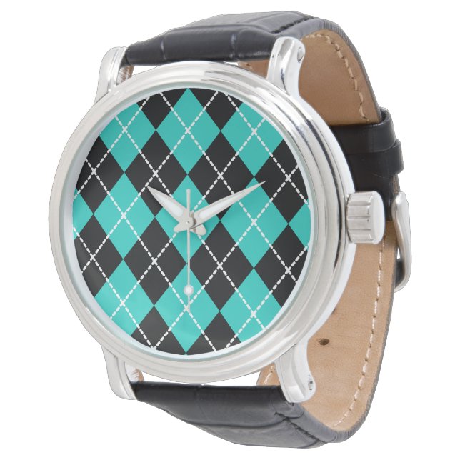 Retro Turquoise Argyle horloge (Gekanteld)