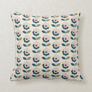 Retro Turquoise Bloempatroon Kussen