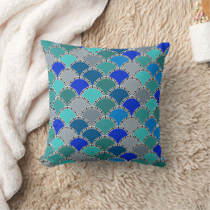 Retro Turquoise Blue Blauwgroen grijs schaalpatroo Kussen