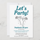 Retro Turquoise Cocktail Vrouw 50e Verjaardagsfees Kaart (Voorkant)