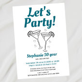 Retro Turquoise Cocktail Vrouw 50e Verjaardagsfees Kaart