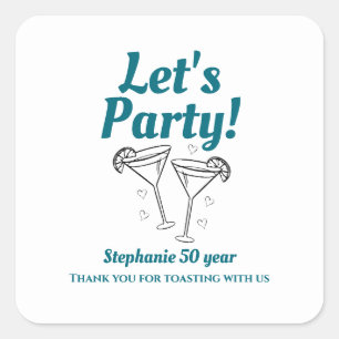 Retro Turquoise Cocktail Vrouw 50e Verjaardagsfees Vierkante Sticker