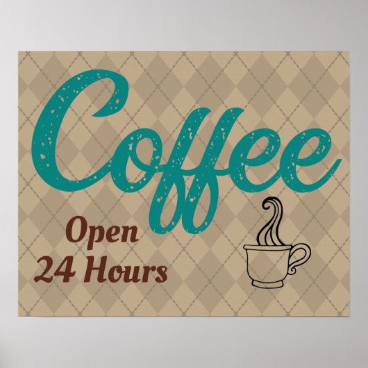 Retro Turquoise Coffee Shop Sign Art Poster (Voorkant)