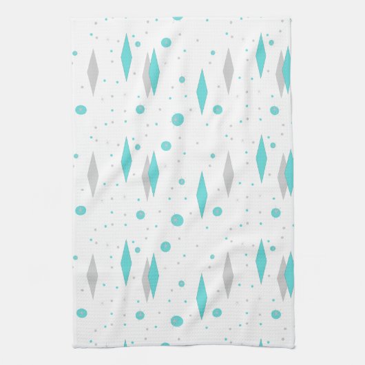 Retro Turquoise Diamond & Starburst Kitchen Towele Theedoek (Verticaal)