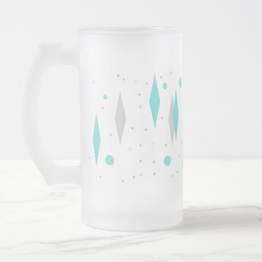 Retro Turquoise Diamond & Starburst Mok (Links)