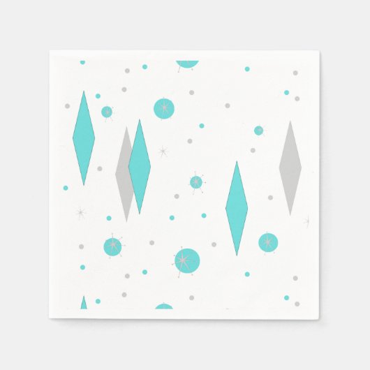 Retro Turquoise Diamond & Starburst Paper Napkins Servetten (Voorkant)