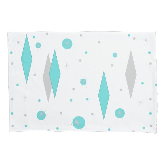Retro Turquoise Diamond & Starburst Pillowcase Kussensloop (Voorkant)