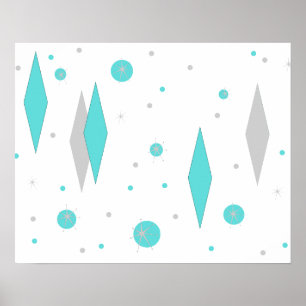Retro Turquoise Diamond & Starburst Poster
