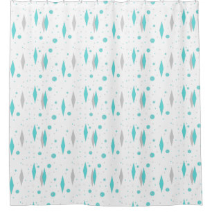 Retro Turquoise Diamond & Starburst Shower Curtain Douchegordijn