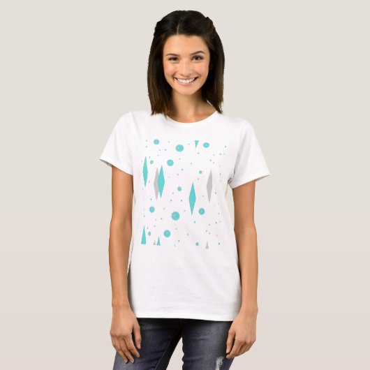 Retro Turquoise Diamond & Starburst T-Shirt (Voorkant volledig)