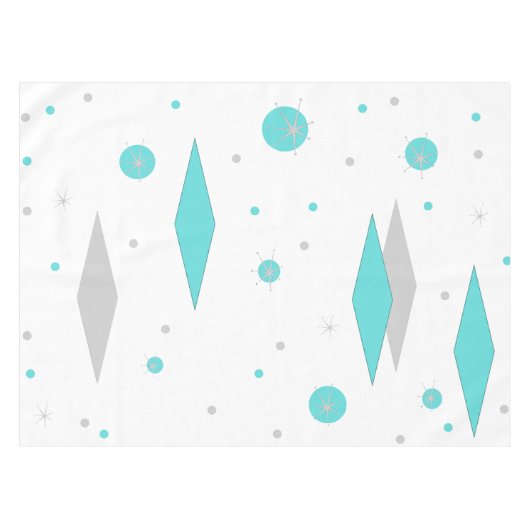 Retro Turquoise Diamond & Starburst Tablecloth Tafelkleed (Voorkant (Horizontaal))