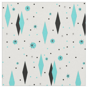 Retro Turquoise Diamonds en Starbursts Fabric Stof
