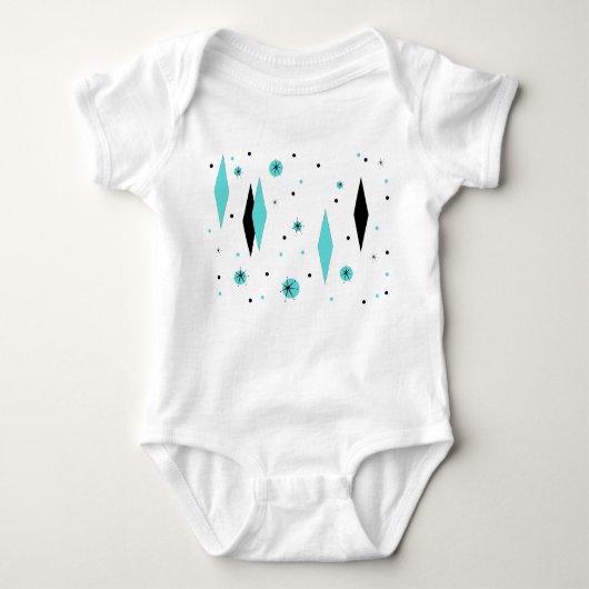 Retro Turquoise Diamonds & Starbursts Baby Creeper Romper (Voorkant)