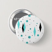 Retro Turquoise Diamonds & Starbursts Button (Voorkant /achterkant)