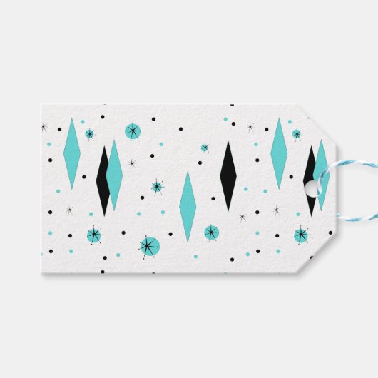 Retro Turquoise Diamonds & Starbursts Cadeau Label Cadeaulabel (Voorkant (Horizontaal))