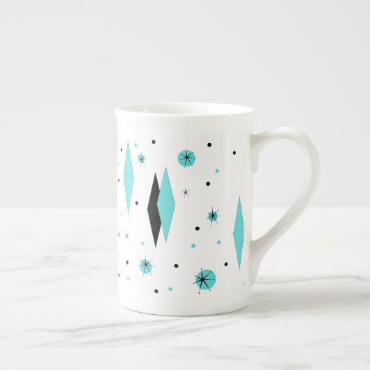 Retro Turquoise Diamonds & Starbursts China Mok (Rechts)