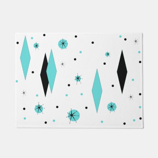 Retro Turquoise Diamonds & Starbursts door Mat (Voorkant)
