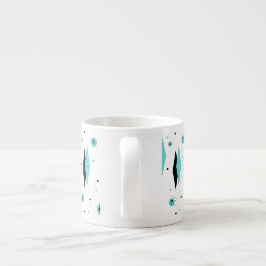 Retro Turquoise Diamonds & Starbursts Espresso Mok (Achterkant)