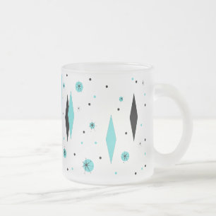 Retro Turquoise Diamonds & Starbursts Frosted Mok