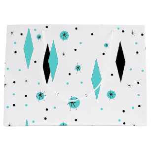 Retro Turquoise Diamonds & Starbursts Gift Bag Groot Cadeauzakje
