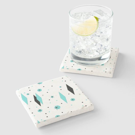 Retro Turquoise Diamonds Starbursts Marmer Onderze Stenen Onderzetter (Zijkant)