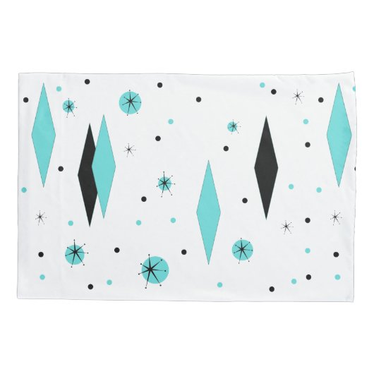 Retro Turquoise Diamonds & Starbursts Pillowcase Kussensloop (Achterkant)