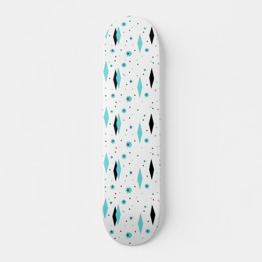 Retro Turquoise Diamonds & Starbursts Skateboard (Voorkant)