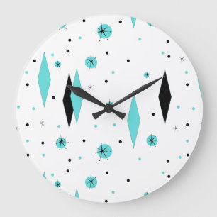 Retro Turquoise Diamonds & Starbursts Wall Clock Grote Klok