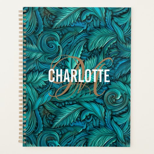 Rétro turquoise en cuir à outils nom monogramme (Devant)