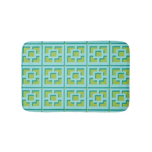 Retro Turquoise en Green Trellis Bath Mat (Voorkant)