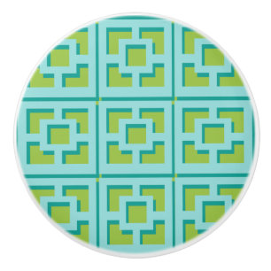 Retro Turquoise en Green Trellis Ceramic Pull Keramische Knop