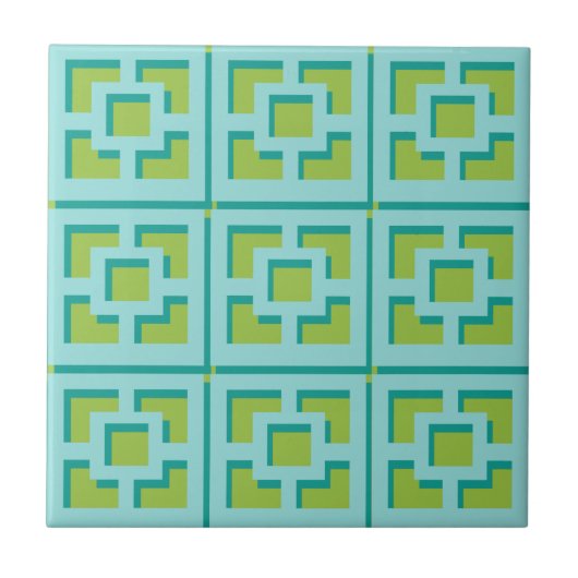 Retro Turquoise en Green Trellis Ceramic Tile Tegeltje (Voorkant)