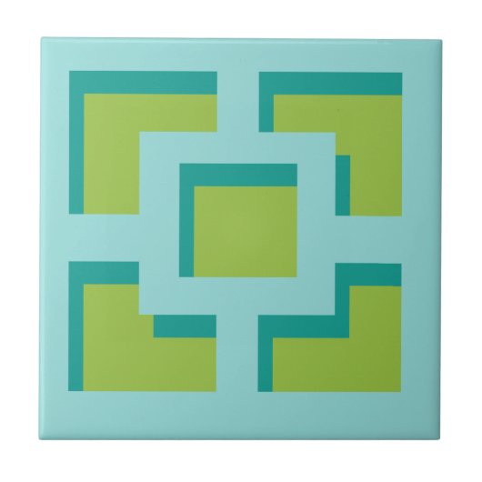 Retro Turquoise en Green Trellis Ceramic Tile Tegeltje (Voorkant)