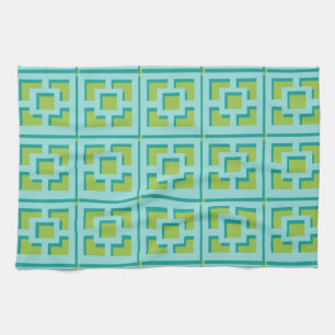 Retro Turquoise en Green Trellis Kitchen Towels Theedoek