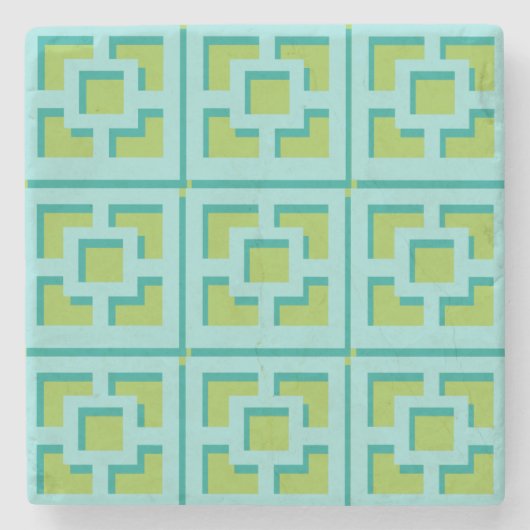 Retro Turquoise en Green Trellis Stone Onderzette Stenen Onderzetter (Voorkant)