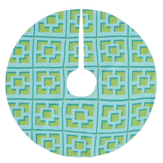  Retro Turquoise en Green Trellis Tree Skirt Kerstboom Rok (Voorkant)