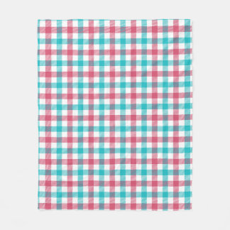 Retro Turquoise en Koraalroze Ginghamruitpatroon Fleece Deken