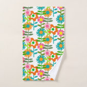 Retro Turquoise en Oranje bloemen Bad Handdoek (Handdoek)