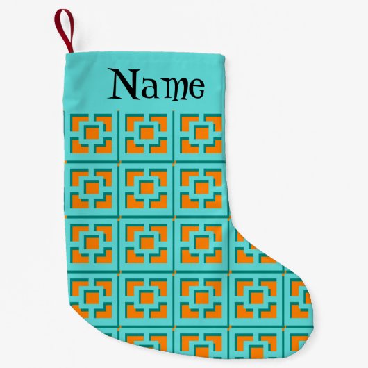 Retro Turquoise en Oranje kerstinslag Kleine Kerstsok (Voorkant)