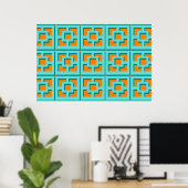 Retro Turquoise en Oranje Poster papier (Matte) (Thuiskantoor)