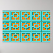 Retro Turquoise en Oranje Poster papier (Matte) (Voorkant)