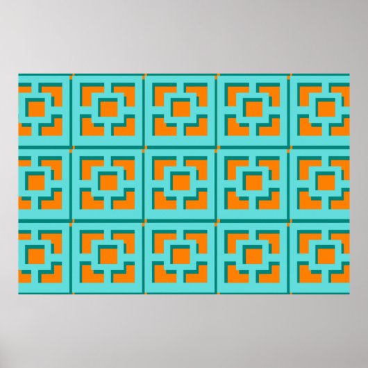 Retro Turquoise en Oranje Poster papier (Matte) (Voorkant)