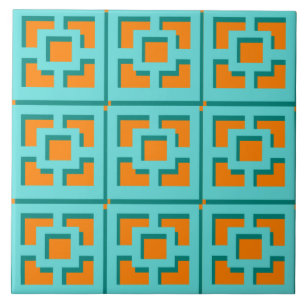 Retro Turquoise en Oranje Trellis Ceramic Tile Tegeltje